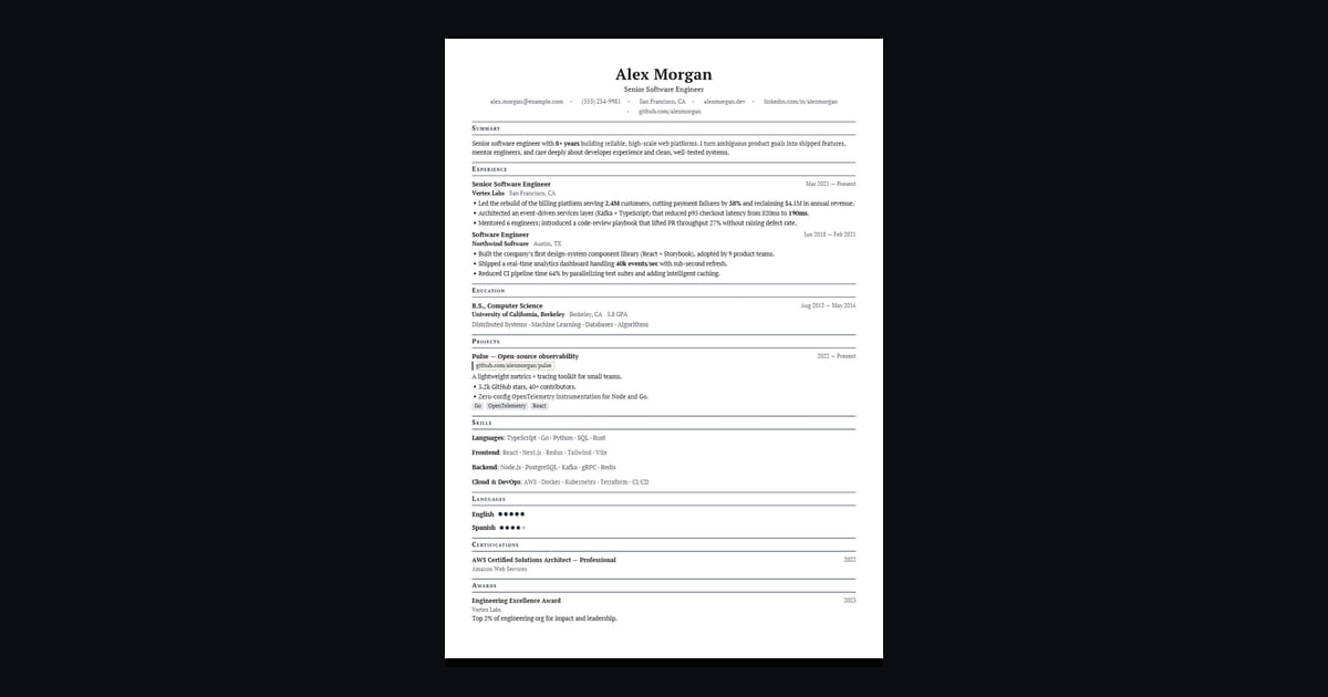 Oxford résumé template: Timeless serif résumé. Conservative, recruiter-friendly, ATS-perfect.