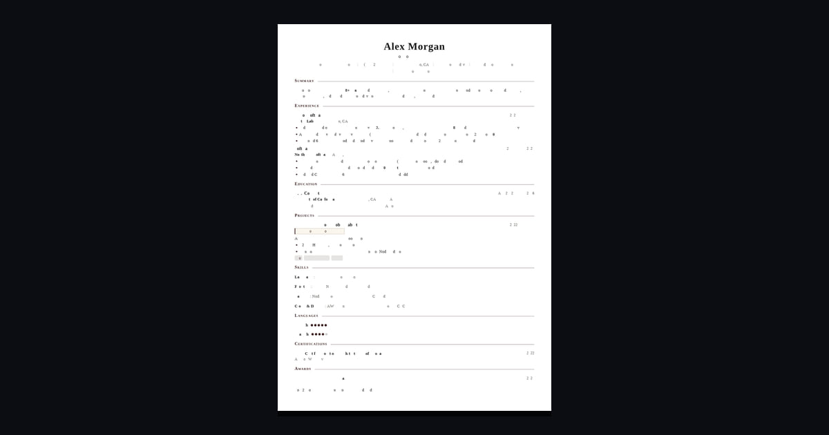 Scholar résumé template: Academic, Times-set, single column. The gold standard for tradition.