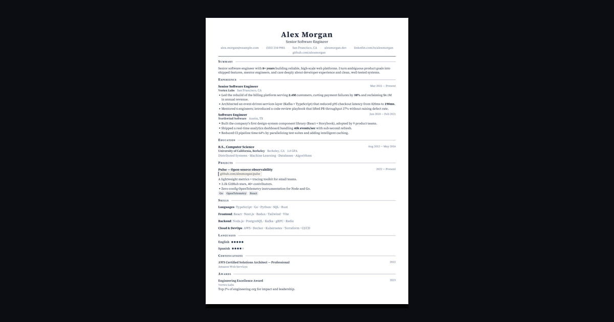 Newton résumé template: A scholarly, LaTeX-style single column. Serif, centered, timeless.
